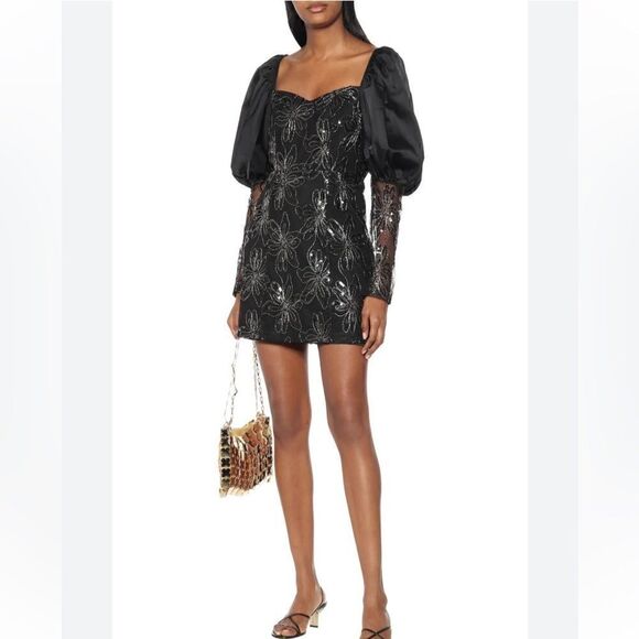 Rotate Birger Christensen Sequin Embellished Puff sleeve Black mini 10 US - Picture 4 of 14